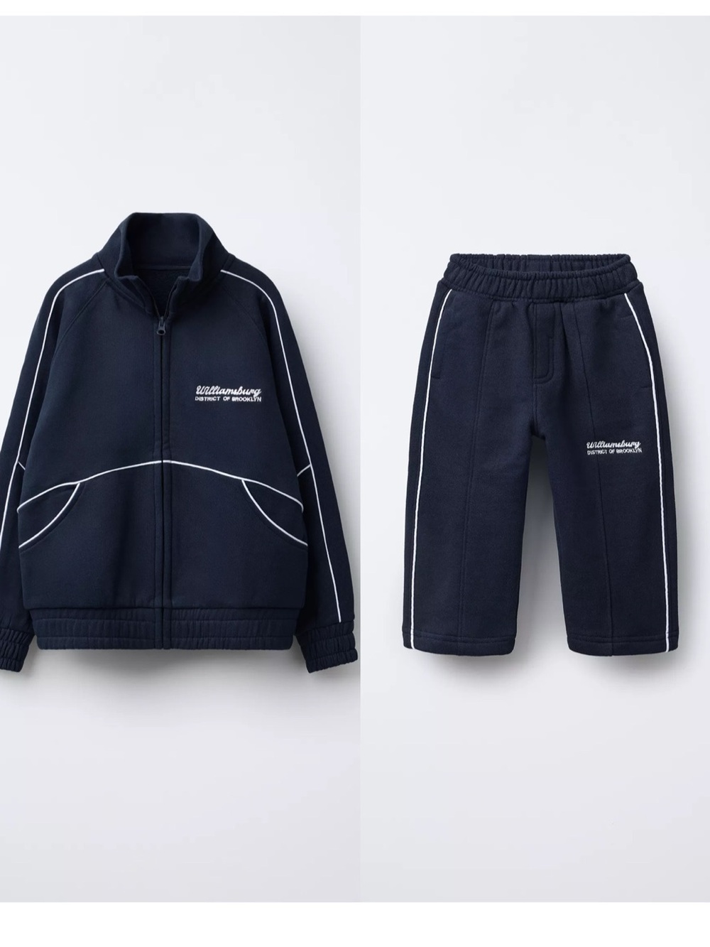 Zara Navy Track Jacket & Pants with White Piping